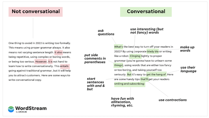 best marketing strategies for 2022 - conversational copywriting example