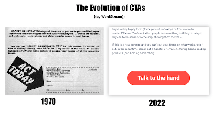call to action examples - evolution of CTAs
