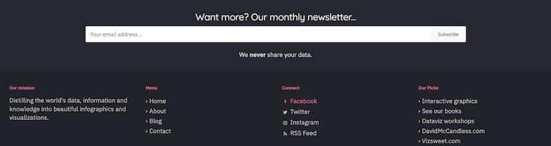call to action examples for email newsletter signups data viz
