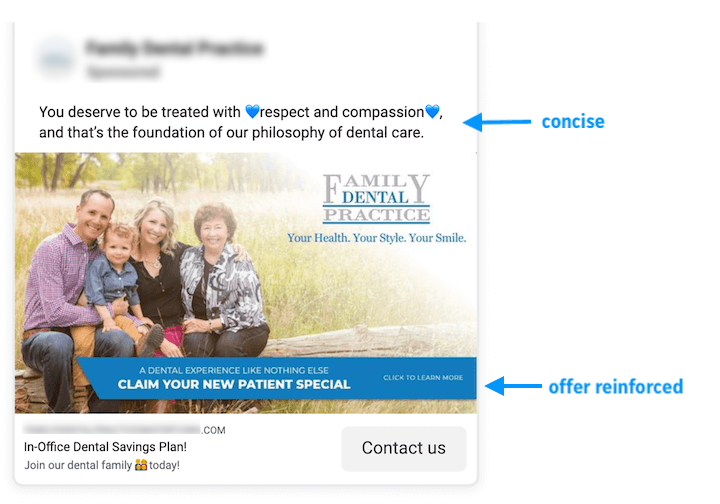 facebook ad copy example - concise primary text