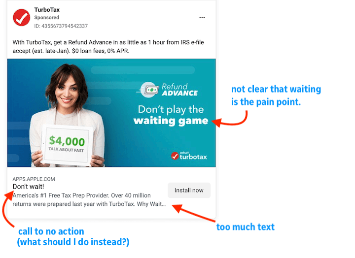 facebook ad copy example - pain point not clear