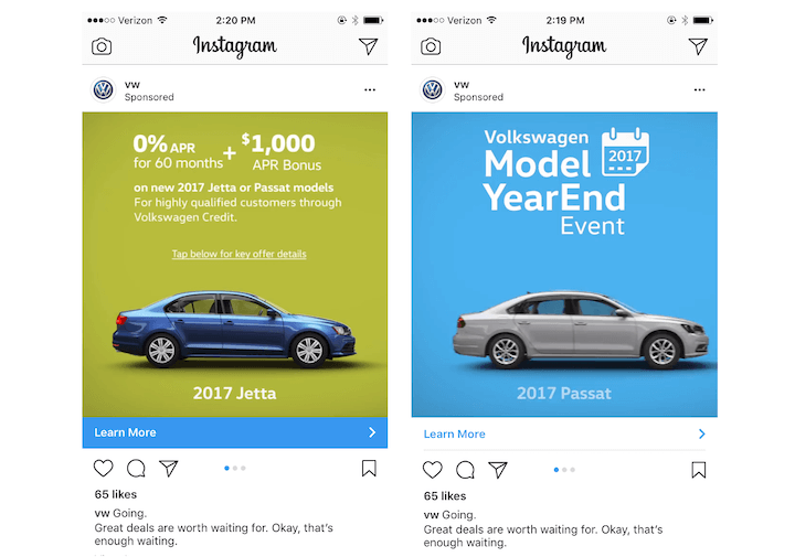 instagram ads costs: instagram ad examples