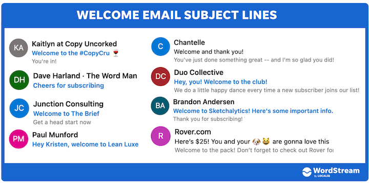 welcome email subject lines