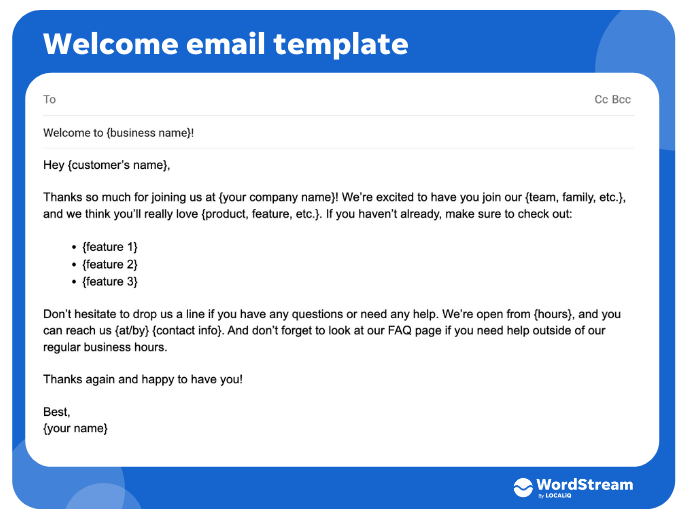 welcome email template for business
