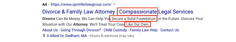 emotional marketing copy—example with "compassionate, "secure"